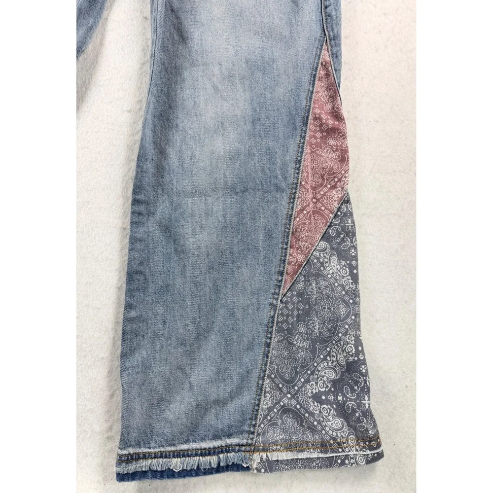 Easel Los Angeles Boho Patchwork Bandana Bell Bottom Jeans Light Wash Size Large